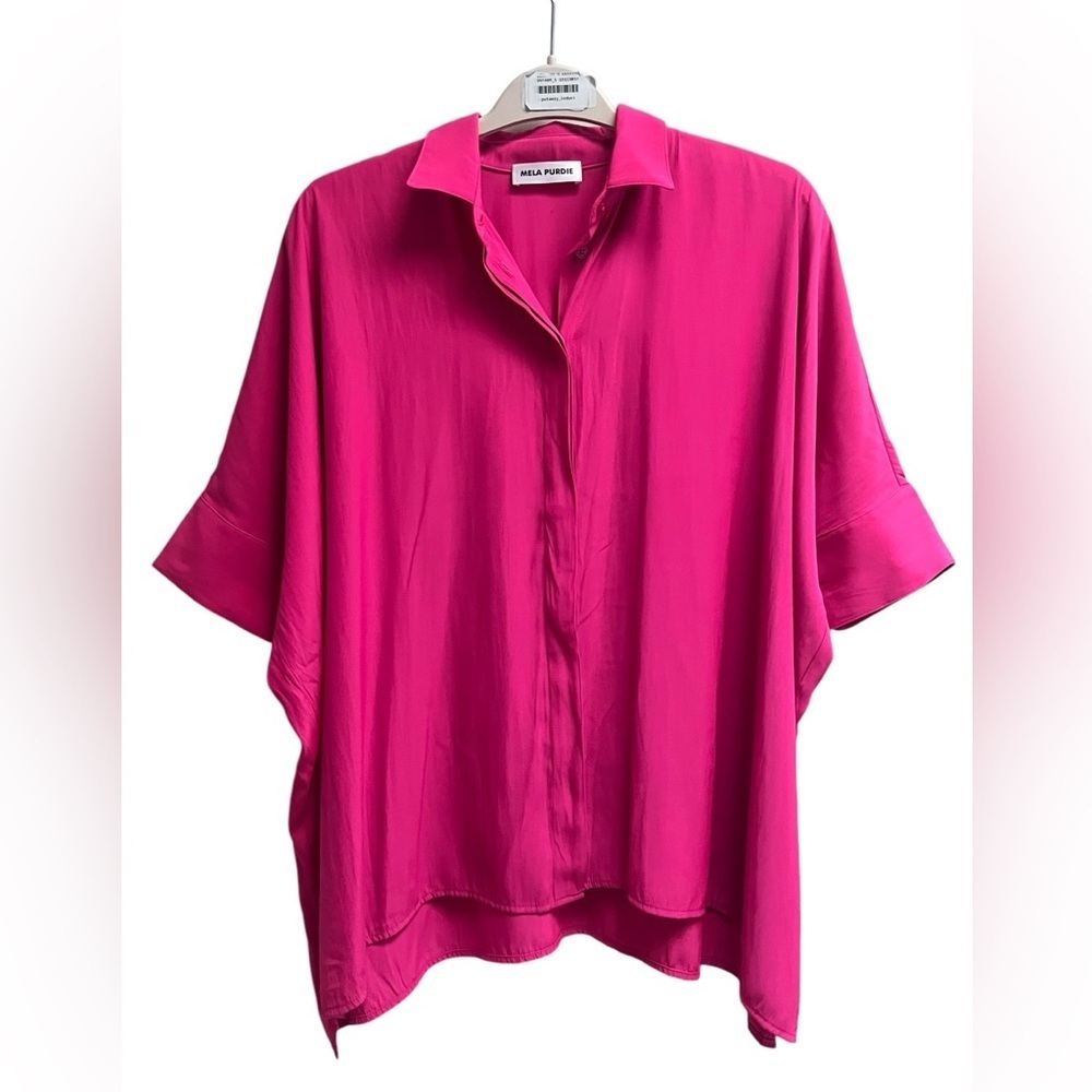 MELA PURDIE Women’s Hot Pink Short Sleeved Oversized Button Down - Size XXS